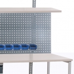 Töölaud 1500x800 + riiul, perfo, karbid, sahtel, lamp, tööpind HPL
