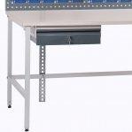 Töölaud 1500x800 + riiul, perfo, karbid, sahtel, lamp, tööpind HPL