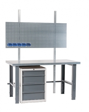 Töölaud 1500x800 + sahtlikapi, perfoseina ja värvitud jalgadega