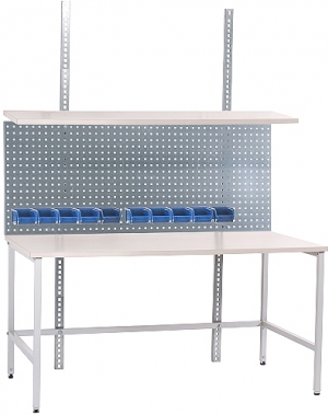 Töölaud 2000x800 + riiul, perfosein, 10 karpi, tööpind HPL