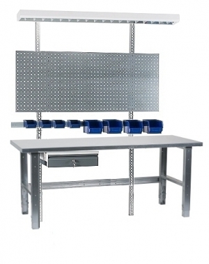 Töölaud 2000x800+sahtli, perfoseina, lambi, plastkarpide ja tsingitud jalgadega