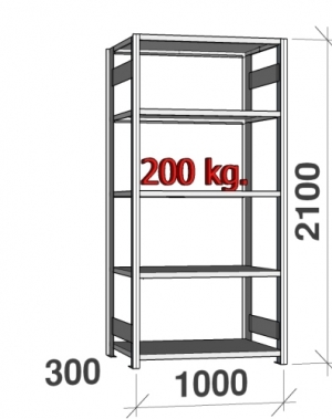 Laoriiul põhiosa 2100x1000x300 200kg/riiuliplaat,5 plaati