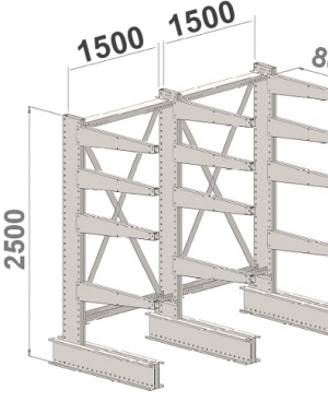 Set 3 L-Posts+12 Cantilevers 2500Hx3000Wx800, 5 levels