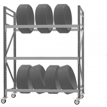 TYRE RACK with wheels 2100x1950x500, 2 levels for tyres + 1 level with chipboard