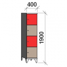 4-Tier locker, 4 doors, 1900x400x545 mm