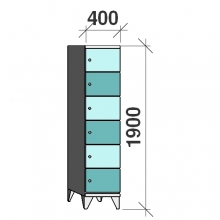 6-Tier locker, 6 doors, 1900x400x545 mm